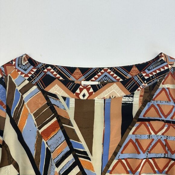 Chico's Multicolor Geometric Chiffon Blouse 3/4 Sleeve Boat Neck Sz S (Chicos 0) - Picture 6 of 14